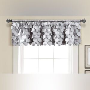 Lush Decor Gigi Light Gray Silver Valances. Set of 2. NWT. 70” x 14”. Glam Decor